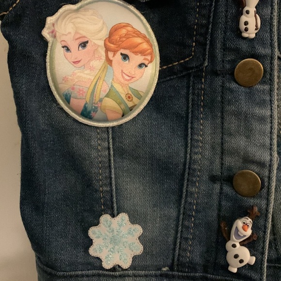 OOAK Frozen Upcycled Handmade Girls Denim Vest Handcraft Unique Elsa Olaf Size 5 - Picture 4 of 10